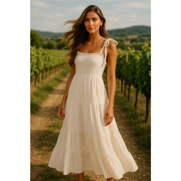 Nothing Fits But Dresses & Skirts - Nothing Fits But Ivory Cotton Gauze Maxi Dress Tie Strap Cottagecore Ethereal